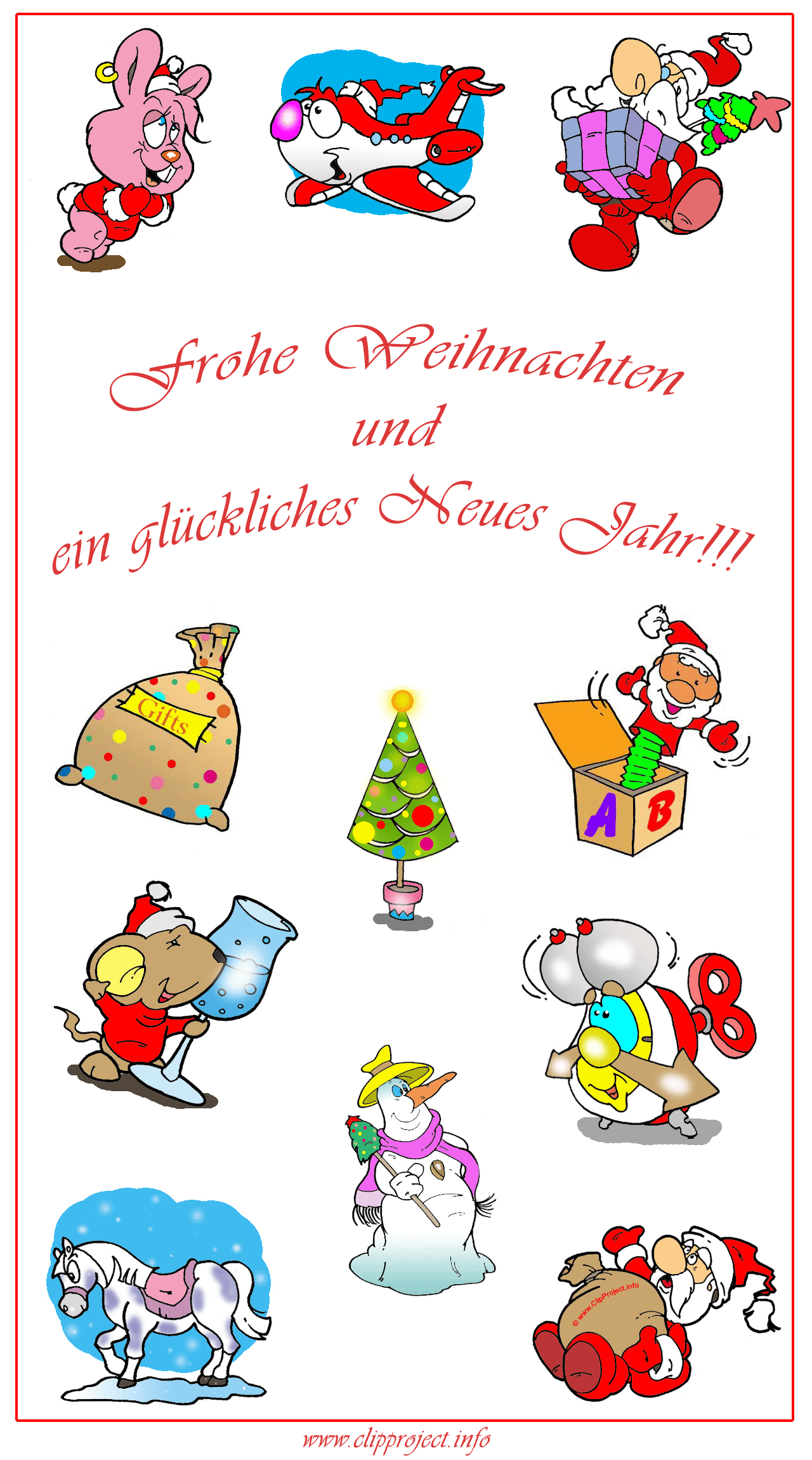 Weihnachten, Neujahr, Silvester, Cartoon Cliparts, Grusskarten herunterladen online kostenlos